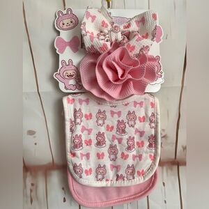 Pink Baby Bib and Headband Set